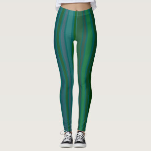 Leggings Abstrait, Irrégulier, Rayures vertes et bleues ban