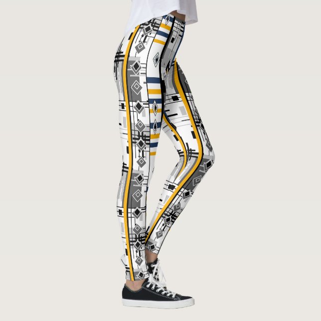 Leggings Abstrait moderne noir blanc jaune ornement geo (Droite)