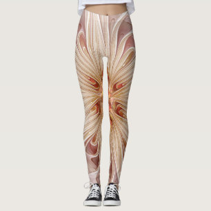 Leggings Abstrait Moderne Peach Pastel Flower Fractal Art