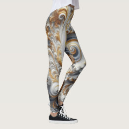 Leggings Abstrait Moderne Swirling or, noir et blanc