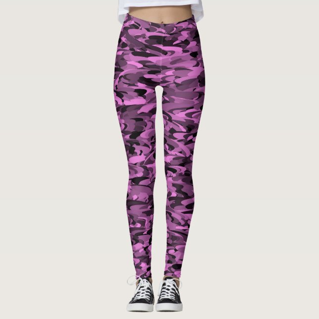 Leggings Abstrait Motif violet noir (Devant)