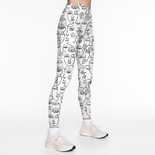 Leggings Abstrait noir blanc ligne de visage Motif