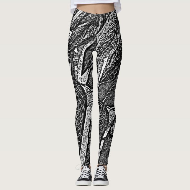 Leggings abstrait noir et blanc contemporains (Devant)