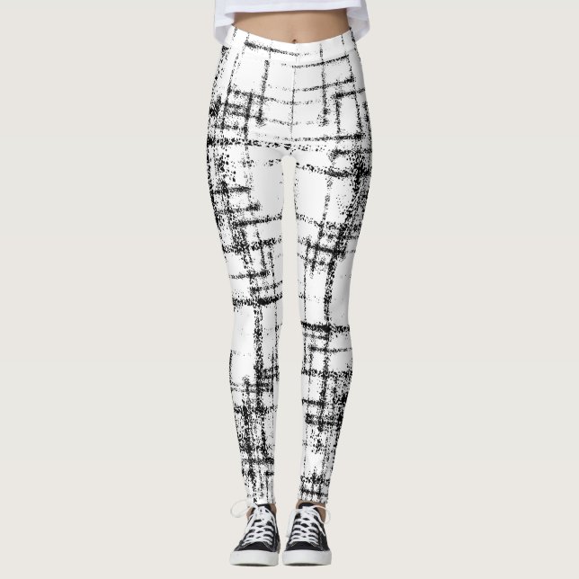 Leggings abstrait noir sur blanc croquant motif (Devant)