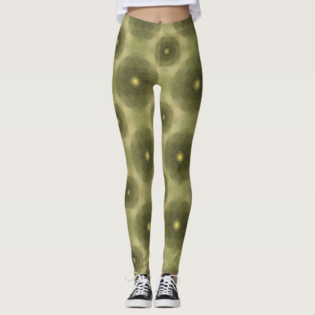 Leggings Abstrait Olive Green Flower Motif sans couture (Devant)