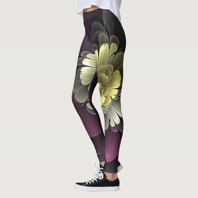 Leggings Abstrait Purpur moderne Khaki Gris Fleur fractale  (Gauche)