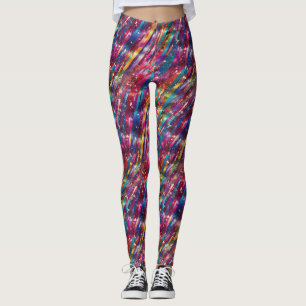 Leggings Abstrait Rainbow Stripes Disco Glittery Motif