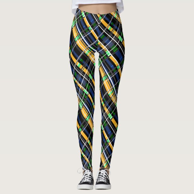 Leggings Abstrait rayé rayé brillant fun navy jaune vert (Devant)
