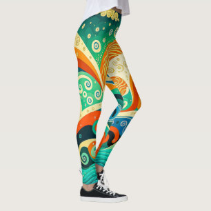 Leggings Abstrait rétro coloré les années 70 hippie Waves A
