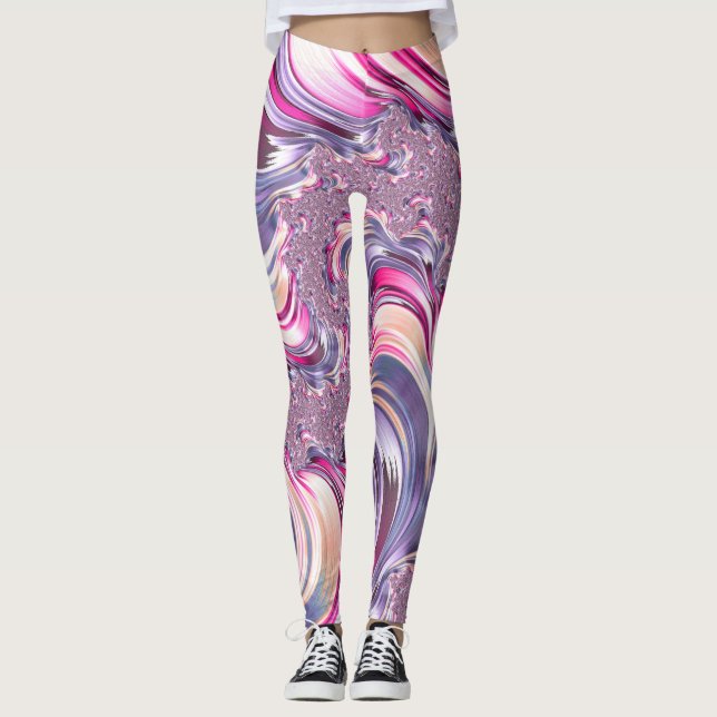 Leggings Abstrait rose pourpre spirale fractale (Devant)