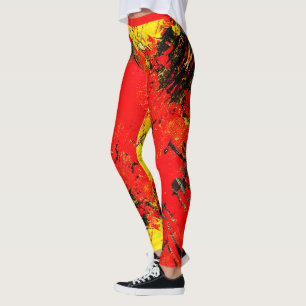 Leggings Abstrait Rouge Jaune Noir brillant Fille Chic Mode