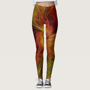 Leggings Abstrait Rouge Orange Brown Vert Fractal Art Flowe