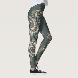 Leggings Abstrait Spirales d'Art Fractal Bleu Clair Beige