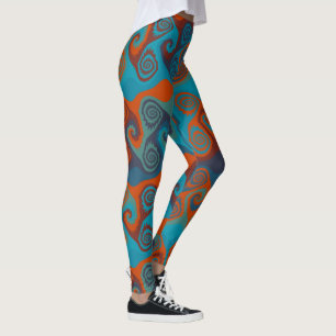 Leggings Abstrait tourbillon orange et turquoise