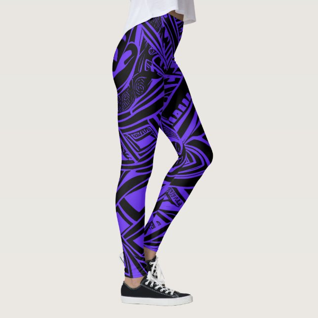 Leggings Abstrait Tribal Noir Et Violet (Droite)