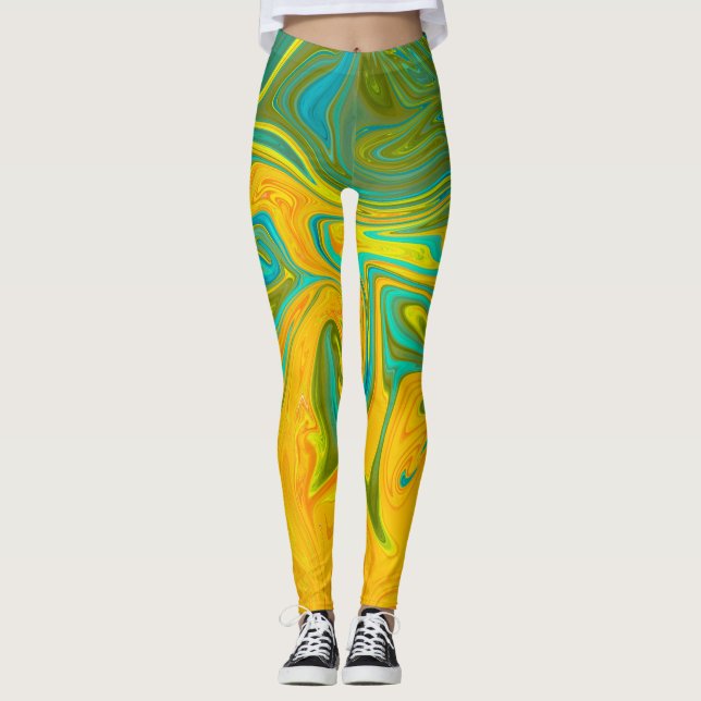 Leggings Abstrait vert orangé jaune Neon tendance (Devant)