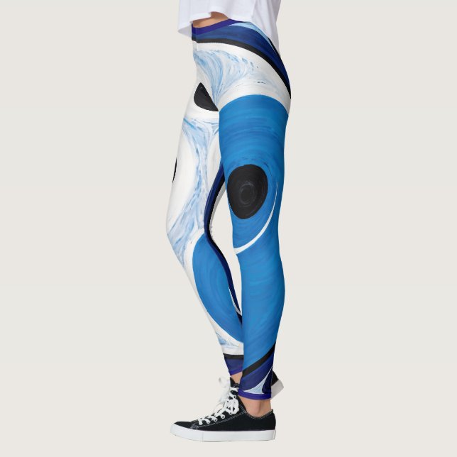 Leggings Abstrait Yin Yang : Moderniste Bleu & Blanc (Gauche)