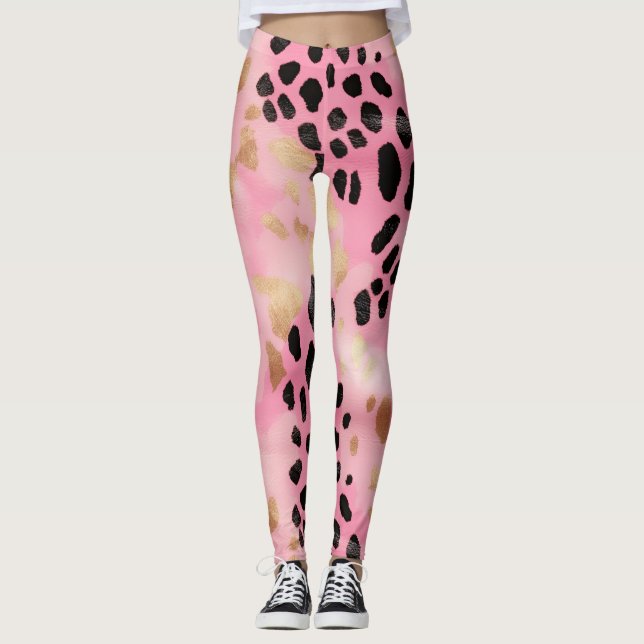 Leggings Abstraite fille Glam rose or noir Empreinte de léo (Devant)