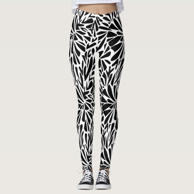Leggings Abstraite flore monochrome moderne et tra (Devant)