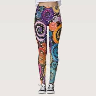 Leggings Abstraite Rainbow Cosmic Swirl Design Femme