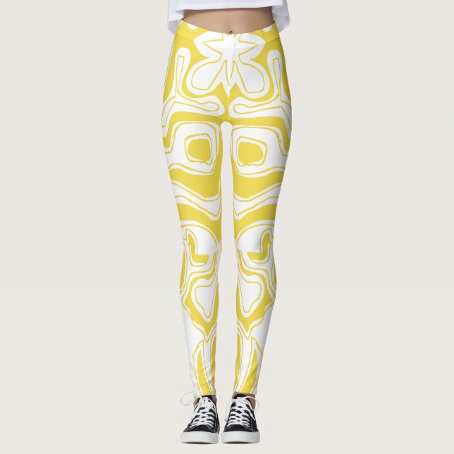 Leggings Abstraites perlures blanches jaunes (Devant)