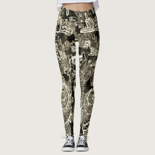 Leggings abstraits sépia noir
