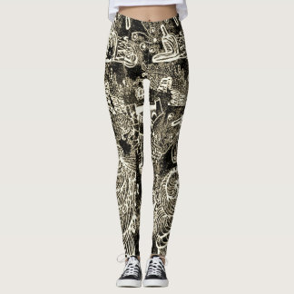 Leggings abstraits sépia noir