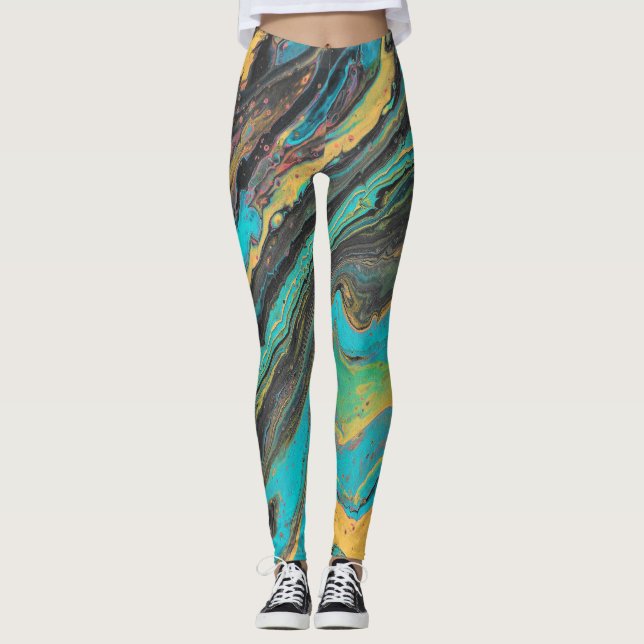 Leggings Abstraits Turquoise Radio King 3 (Devant)
