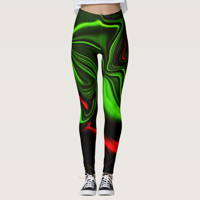 Leggings Accroches courbées vertes et rouges sur fond vert  (Devant)