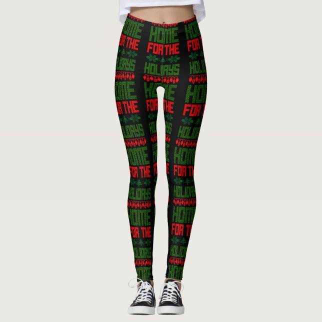 Leggings Accueil Pour Les Vacances Rouge Vert Noël (Devant)
