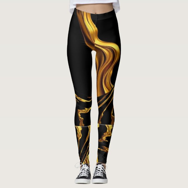 Leggings Achempong Opulent Swirl Liquid Gold Black Design (Devant)