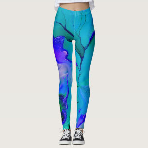 Leggings Acrylique Abstrait Creative Bleu, pourpre et vert