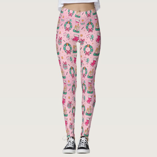 Leggings Adorables Chemises Et Bas Roses De Noël (Devant)