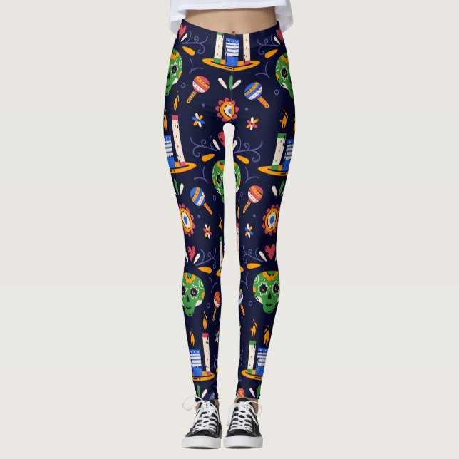 Leggings Adorables Jour de la mort Calavara Style Yoga (Devant)