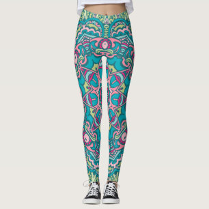 Leggings Adorables Style Bohème Turquoise Et Rose