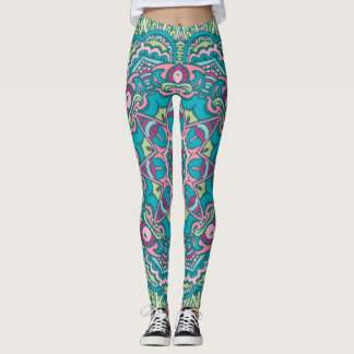 Leggings Adorables Style Bohème Turquoise Et Rose