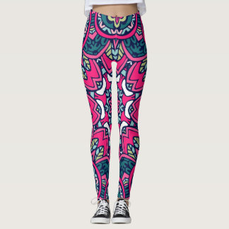 Leggings Adorables style bohème vert et rose et bleu