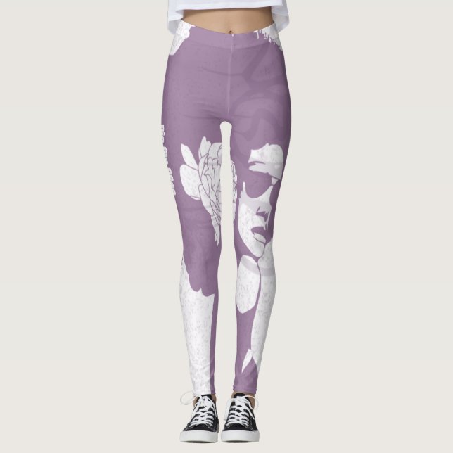 Leggings afro violet, blanc et graffiti (Devant)