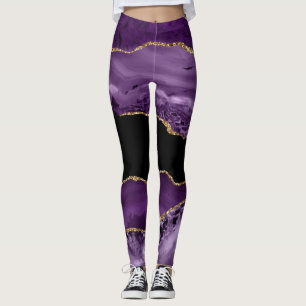 Leggings Agate marbré violet et noir et Parties scintillant