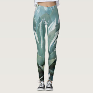 Leggings Agave Plante Succulent Bleu Cactus Botanique Déser