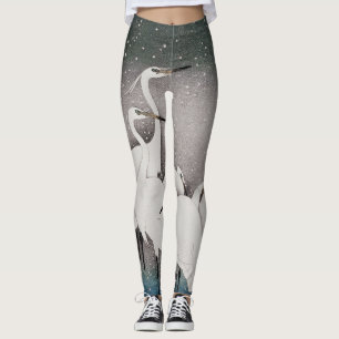 Leggings Aigrettes japonaises Grues Oiseau Hiver Neige Art