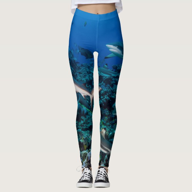 Leggings Aileron d'ailerons : Scène de récif avec une école (Devant)
