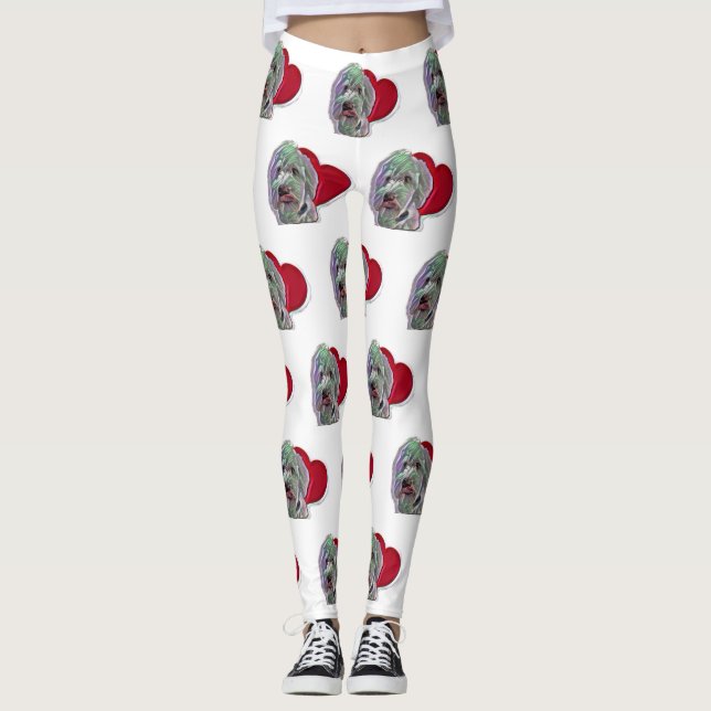 Leggings Aimer Blanc Goldendoodle PopArt avec Coeur (Devant)