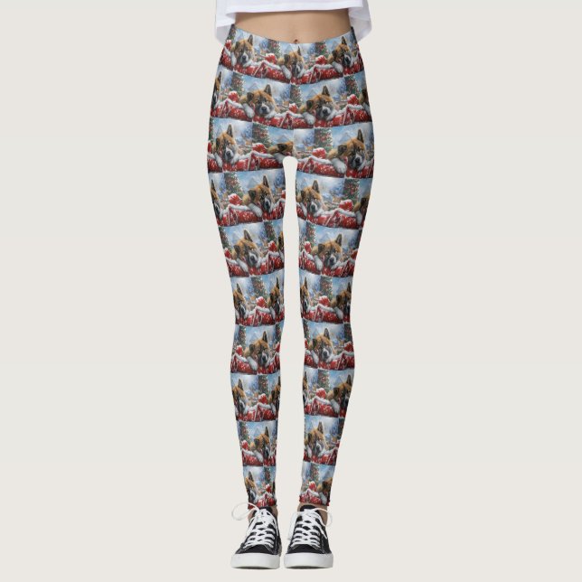 Leggings Akita Chien Festive de Noël (Devant)