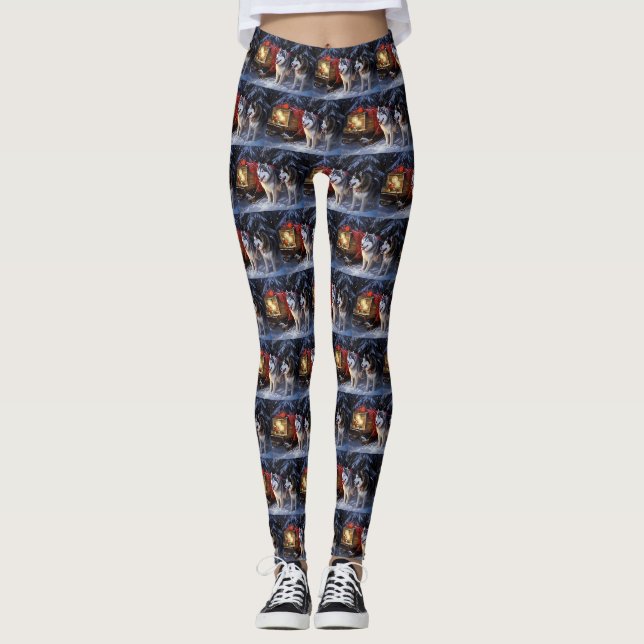 Leggings Alaskien Malamute Snowy Sleigh Ride Noël (Devant)