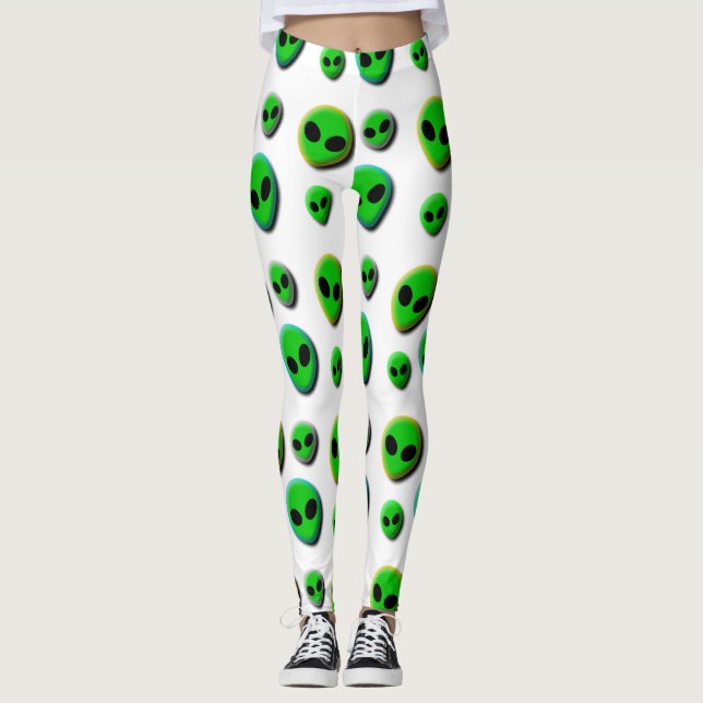 LEGGINGS ALIENS. NEON GREEN ALIEN TIENT LES COULEURS BORDÉE (Devant)