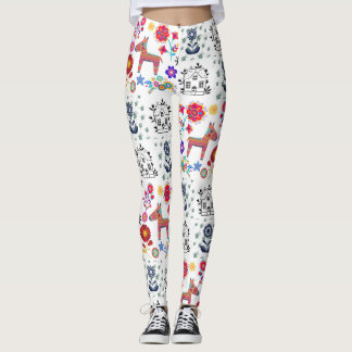 Leggings Alpaca Pinata avec Maison Bleue et Légendes Fleurs