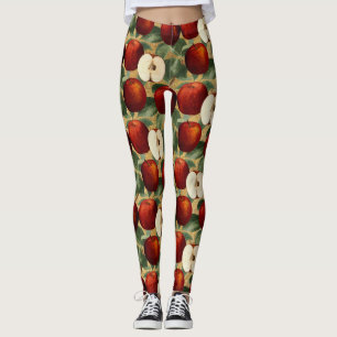 Leggings Alphabet botanique rouge d'or d'Apple