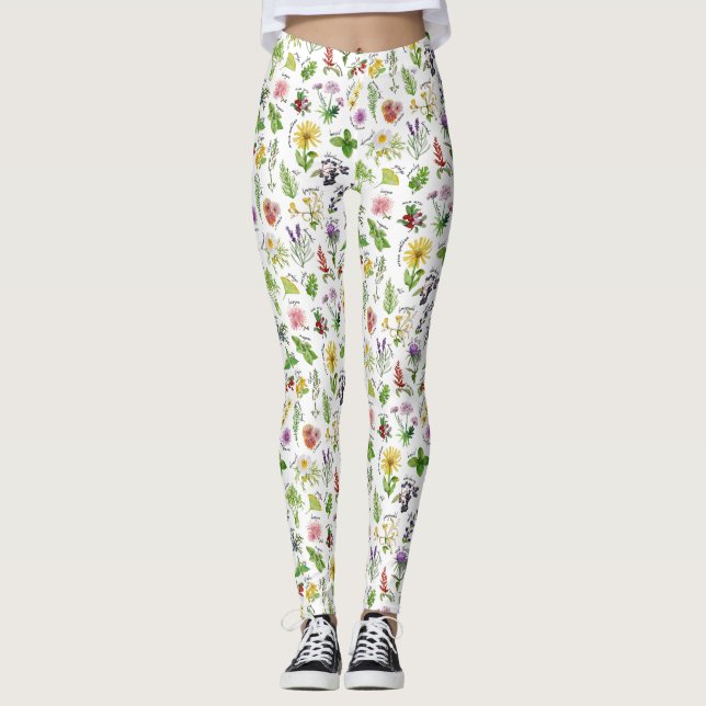 Leggings Alphabet de plantes et d'herbes (Devant)