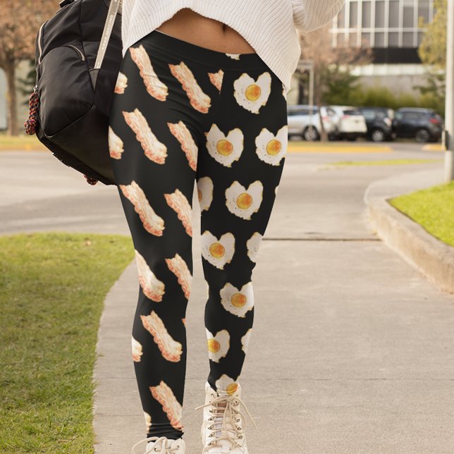 Leggings Amateur du petit-déjeuner Bacon et oeufs Watercolo (Créateur téléchargé)